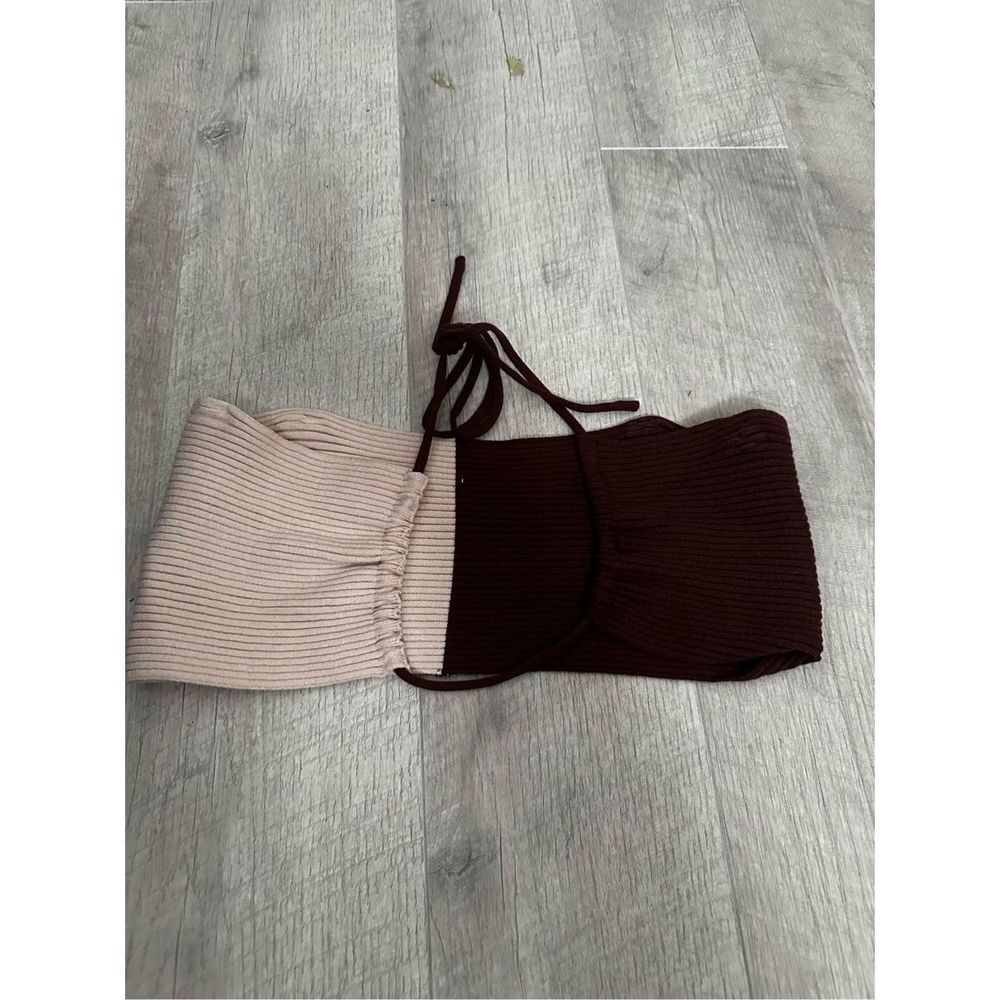 Color Block Ribbed Halter Neck Top Backless Crop Top Medium